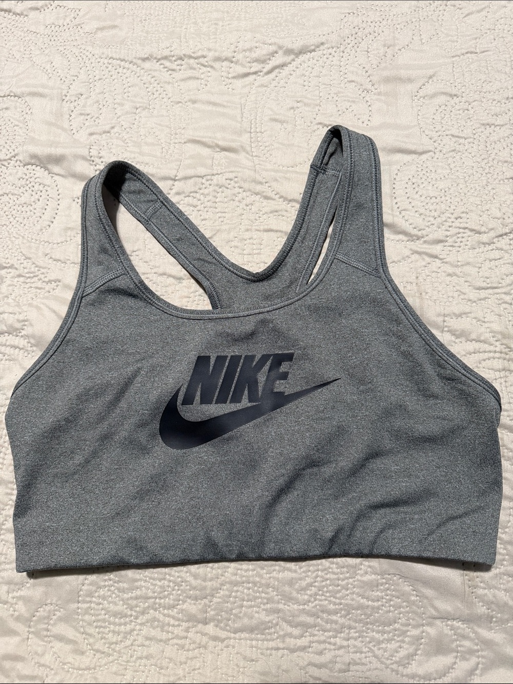 Nike Gray Racerback Sports Bra with Black Logo